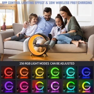 Statie de incarcare mobil cu iluminare RGB si boxa Bluetooth, Alb - Img 5