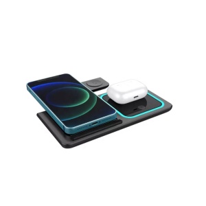 Statie de incarcare rapida 3 in 1 fara fir, magnetic, pliabil, 15W pentru telefon, ceas, casti - Img 4