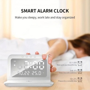 Statie de incarcare wireless rapida 3 in 1, Display LCD, Ceas, alarma si temperaura, alimentare USB - Img 7