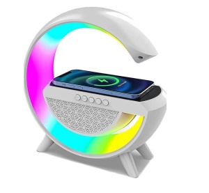 Statie incarcare wireless multifunctionala cu Lampa LED RGB, Boxa bluetooth si ceas