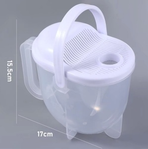 Strecuratoare pentru orez, cu sita si capac, plastic, capacitate 1L, 15.5x17cm, alb-transparent - Img 8