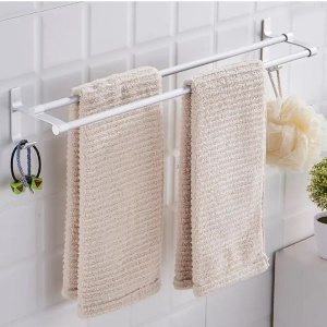 Suport dublu pentru prosoape din aluminiu solid, 60x11cm, Argintiu - Img 3