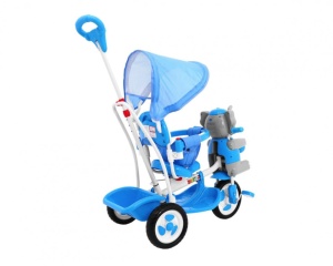 Tricicleta pentru copii 6 luni+, Elefant, cu parasolar, albastru - Img 4