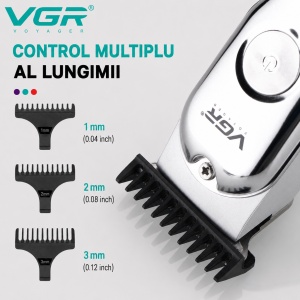 Trimmer Profesional VGR V-071, Lama T din Otel Inoxidabil, Autonomie 120 Minute, Incarcare USB, 3 Piepteni Inclusi, Argintiu - Img 4