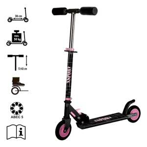 Trotineta din aluminiu, Greutate maxima 50kg, Culoare negru-roz