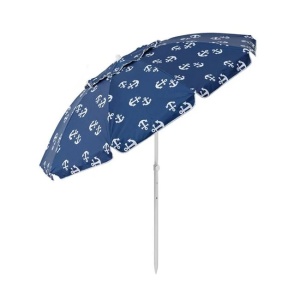 Umbrela de Plaja Anti Vant, Model cu Ancore Albe, UPF 50+, Cadru Metalic cu 4 Inele, Ø2.25cm, Albastru - Img 2
