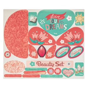 Valiza cutie de bijuterii cu oglinda si accesorii, include 14 piese, 26x10x20cm, roz-verde - Img 6