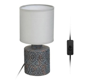 Veioza cu baza ceramica si abajur textil, Bec E14, Putere 40W, Culoare Gri