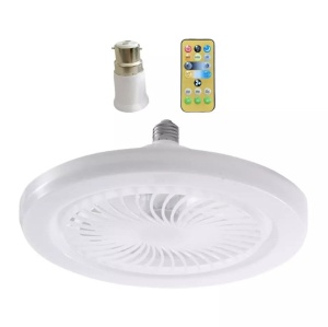 Ventilator de tavan silentios, 30W, 3 viteze, cu soclu E27/B22, lumina si telecomanda, alb-galben - Img 3