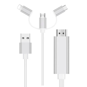 Adaptor 3in1, de la HDMI la Lightning/MicroUSB/USB-C, Redare 4K, Lungime cablu 2m - Img 1