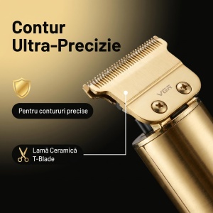 Aparat de contur Profesional VGR V-989, Lama Ceramica T-Blade, Display LED Digital, Autonomie 180 Minute, Auriu - Img 5