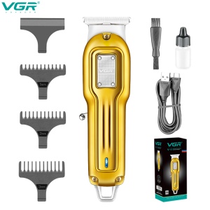 Aparat de contur si tuns Profesional VGR V-919, Lama T din Otel Inoxidabil, Incarcare USB, Autonomie 100 Minute, Auriu