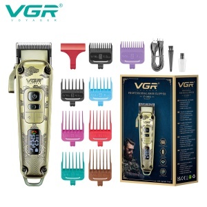 Aparat de tuns profesional VGR V-005, Autonomie 250 Minute, Lama Ceramica, Display LED, USB, Auriu Vintage