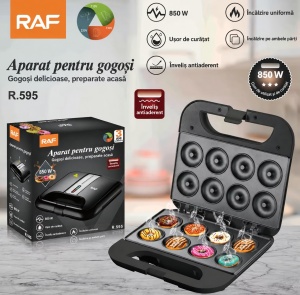 Aparat electric pentru preparat gogosi/donut, 8 forme, 850W, placi antiaderente, negru