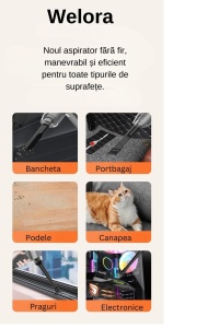 Aspirator auto fara fir, Turbo Duster, 4000PA, 120W, Baterie 2000mAh, 2 Trepte, Filtru HEPA - Img 7