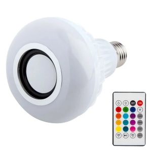 Bec led cu bluetooth si muzica, 12W - E27, 12 culori cu efecte si telecomanda, Alb
