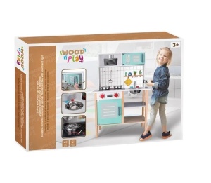 Bucatarie de jucarie din lemn cu accesorii, lumina si sunet, Dimensiune 60x30x92.5 cm - Img 5