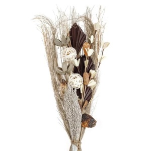 Buchet decorativ din flori uscate, in tonuri calde, cu tulpina inalta, 90 cm, maro - Img 1