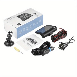 Camera auto cu ecran de 4 inchi, HD 1080px, cu 2 camere frontale si 1 camera marsarier, senzor de miscare si impact, port USB, micofon, negru - Img 3