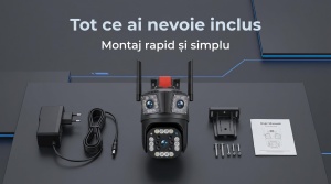 Camera de Supraveghere 4G LTE cu Cartela SIM, 9MP Ultra HD, 3 Lentile, PTZ 355°, Detectare Umana AI, Vedere Nocturna Color, Audio Bidirecțional - Img 5
