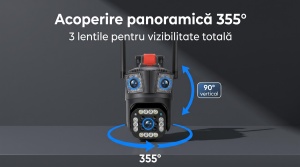 Camera de Supraveghere WiFi 9MP Ultra HD, 3 Lentile, PTZ 355°, Detectare Umana AI, Vedere Nocturna Color, Audio Bidirectional - Img 2