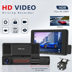 Camera Tripla Auto DVR, Display 4", Full HD 1080p, Unghi de 170°, Negru - Img 2