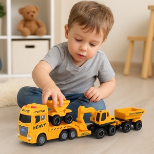 Camion cu 2 Utilaje de Construcții, Lumini și Sunete, Jucărie Copii - Img 2