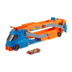 Camion de lansare Hot Wheels care se transforma in pista, include 1 masina Hot Wheels