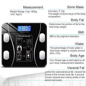 Cantar corporal inteligent, cu diagnostic si termometru, USB, Bluetooth, App pentru fitness, din sticla securizata, LCD, negru - Img 4
