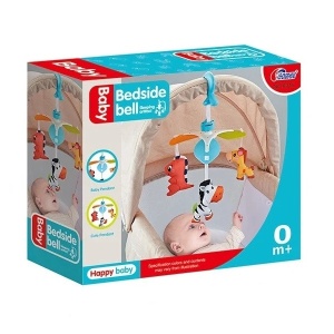Carusel mecanic cu 3 figurine, pentru bebelusi 0+ luni, cu cleste pentru patut, carucior sau scoica, 23x23x32 cm, albastru/roz - Img 3