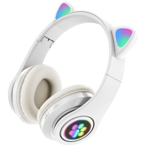 Casti On-Ear bluetooth 5.0, fara fir, cu urechi de pisica si lumina LED RGB, Alb - Img 2