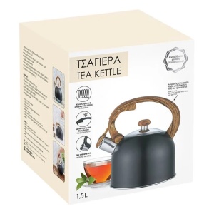 Ceainic din otel inoxidabil cu maner din lemn si capac detasabil, Capacitate 1.5L, Negru - Img 3