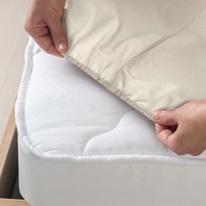 Cearceaf din bumbac cu elastic pentru pat dublu, Dimensiune 160x200cm+28cm, Culoare Bej - Img 2