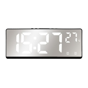Ceas decorativ Andowl, afisaj digital LCD, 12/24h, alarma, termometru, 17.4x6.8x2.3 cm, argintiu cu rosu/argintiu cu alb - Img 2