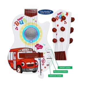 Chitara electrica de jucarie, pentru copii 4 ani+, cu lumini, 6 corzi si 5 melodii, 60cm lungime, rosu cu alb - Img 4