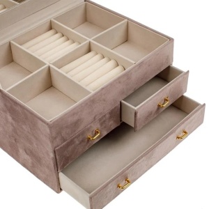Cutie organizator cu sertare pentru bijuterii, Dimensiune 25x19x16cm, Culoare Roz Nude - Img 3