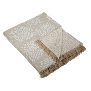 Cuvertura decorativa model cu flori si ciucuri, Dimensiune 180x160 cm, Culoare Bej - Img 2