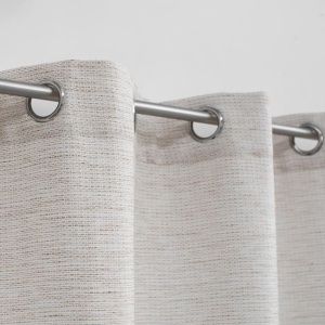 Draperie decorativa cu grad scazut de umbrire, Model cu insertii de fir maro cu inele, Dimensiune 140x260 cm, Crem