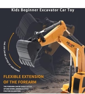 Excavator RC de jucarie, cu senile, sunete si lumini, copii 6+ ani, scara 1:24, 28x10x23 cm, galben-negru - Img 3