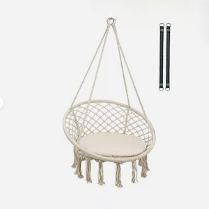 Fotoliu suspendat din macrame - Dimensiune Ø60x80cm - Bej - Img 2