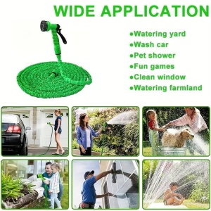 Furtun extensibil de gradina 45m lungime - Pistol cu 7 tipuri de jet - Verde - Img 6
