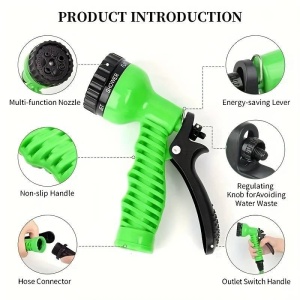Furtun extensibil de gradina, pana la 45m lungime, cu pistol cu 7 tipuri de jet, cu conectori, verde - Img 4