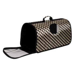 Geanta pentru transport animale cu carouri, dimensiuni 48x22x26cm, negru-bej - Img 4