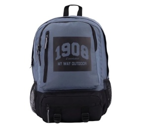 Ghiozdan pentru scoala, model "1908", husa interna laptop, gri cu negru,