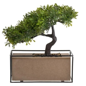 Ghiveci decorativ cu planta bonsai artificiala, ghiveci cu structura metalica, 21x11x28 cm, maro/verde - Img 2