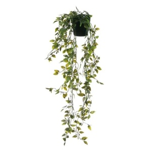 Ghiveci decorativ suspendabil, cu planta artificiala cu frunze verzi, 65 cm , verde - Img 1