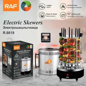 Gratar electric multifunctional, RAF R8619, 1200 W, pentru 8 frigarui, din otel, 24 x 24 x 40 cm, negru-argintiu - Img 1