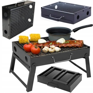Gratar portabil tip valiza, pentru gradina, camping, plaja, Negru