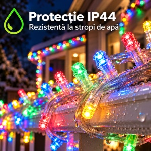 Instalatie de Craciun LED Tip Rola, 100m, 800 LED-uri, 8 Moduri de Iluminare, Interior/Exterior, Fir Transparent, Multicolor - Img 5