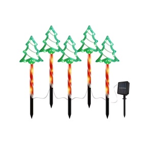 Instalatie Solara Decorativa cu 5 Braduti, pentru Gradina, 40cm Lungime, Lumina Rosu cu Verde - Img 8